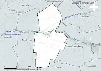 Carte en couleur présentant le réseau hydrographique de la commune