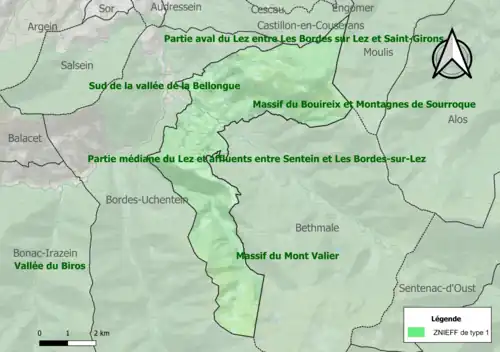 Carte de la ZNIEFF de type 1 sur la commune.