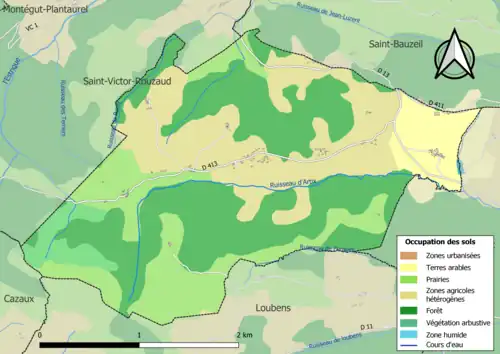 Carte en couleurs présentant l'occupation des sols.