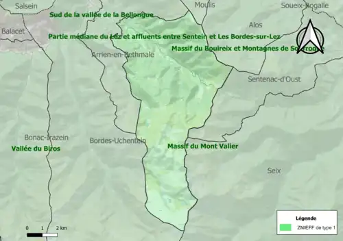 Carte de la ZNIEFF de type 1 sur la commune.