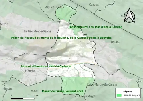 Carte des ZNIEFF de type 1 sur la commune.