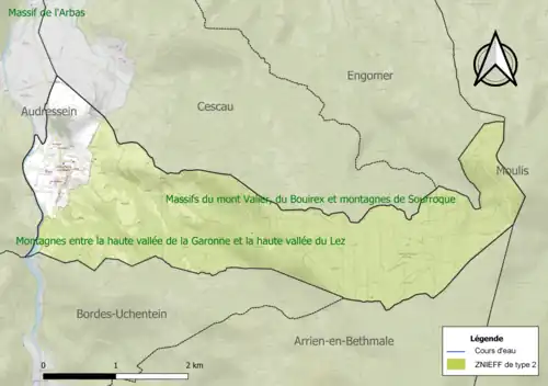 Carte de la ZNIEFF de type 2 sur la commune.