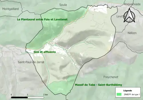 Carte des ZNIEFF de type 1 sur la commune.