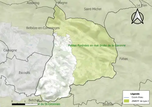 Carte de la ZNIEFF de type 2 sur la commune.
