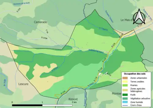 Carte en couleurs présentant l'occupation des sols.