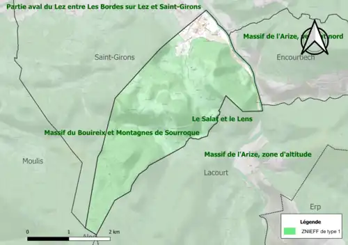 Carte des ZNIEFF de type 1 sur la commune.