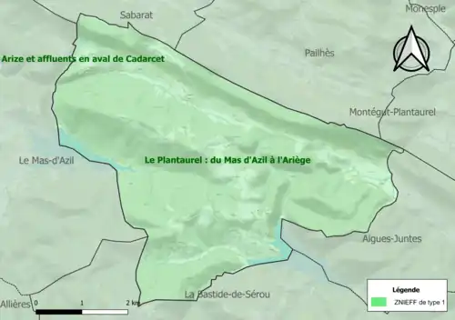 Carte de la ZNIEFF de type 1 sur la commune.