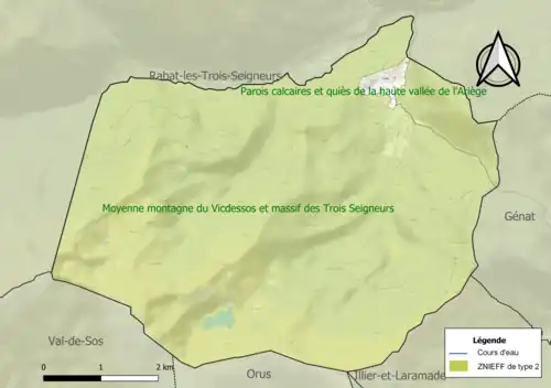 Carte des ZNIEFF de type 2 sur la commune.