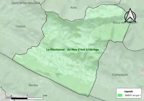 Carte de la ZNIEFF de type 1 sur la commune.