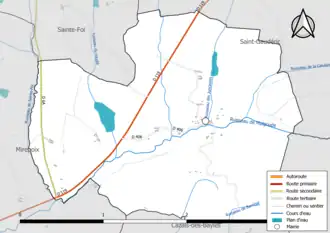 Carte en couleur présentant le réseau hydrographique de la commune