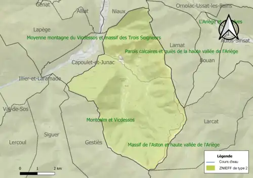 Carte des ZNIEFF de type 2 sur la commune.