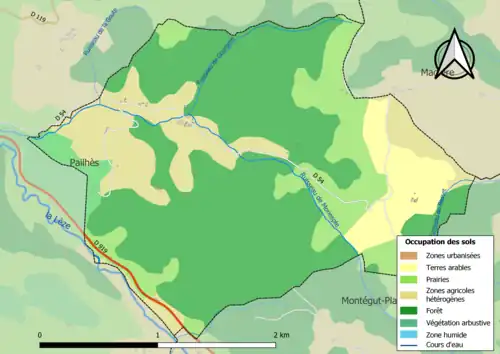 Carte en couleurs présentant l'occupation des sols.