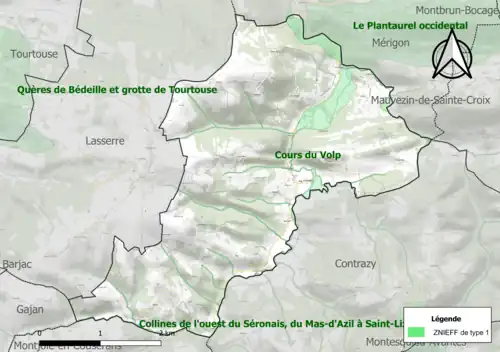 Carte de la ZNIEFF de type 1 sur la commune.