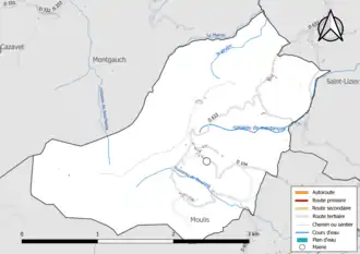 Carte en couleur présentant le réseau hydrographique de la commune