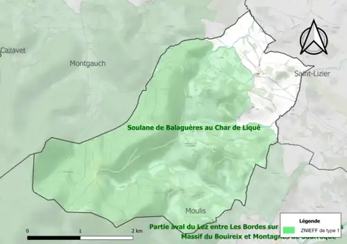 Carte de la ZNIEFF de type 1 sur la commune.