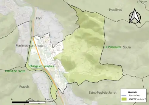 Carte des ZNIEFF de type 2 sur la commune.