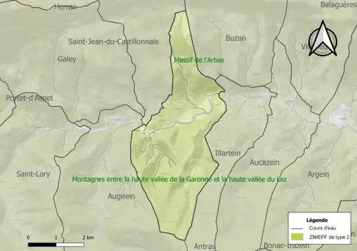 Carte des ZNIEFF de type 2 sur la commune.