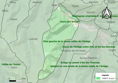 Carte des ZNIEFF de type 1 sur la commune.