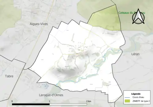 Carte de la ZNIEFF de type 2 sur la commune.