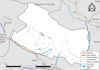 Carte en couleur présentant le réseau hydrographique de la commune