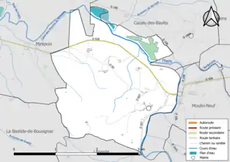 Carte en couleur présentant le réseau hydrographique de la commune