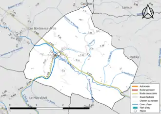 Carte en couleur présentant le réseau hydrographique de la commune