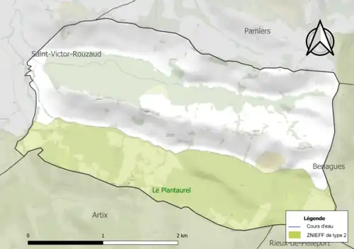 Carte de la ZNIEFF de type 2 sur la commune.