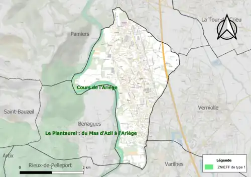 Carte de la ZNIEFF de type 1 sur la commune.