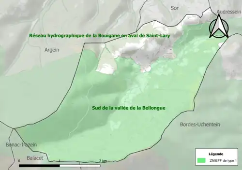 Carte des ZNIEFF de type 1 sur la commune.