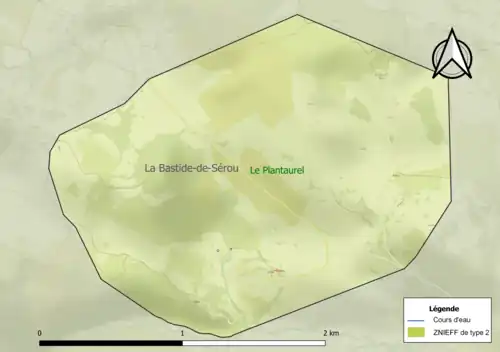 Carte de la ZNIEFF de type 2 sur la commune.