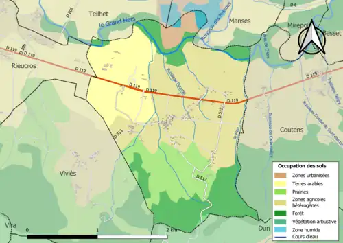 Carte en couleurs présentant l'occupation des sols.