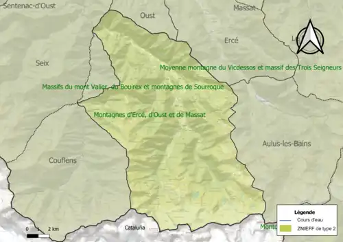 Carte des ZNIEFF de type 2 sur la commune.