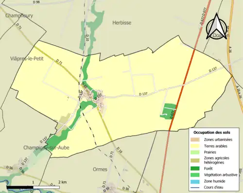 Carte en couleurs présentant l'occupation des sols.