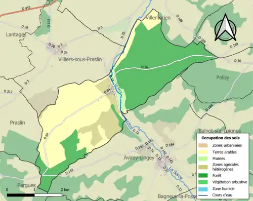 Carte en couleurs présentant l'occupation des sols.