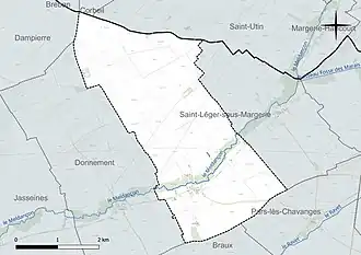 Carte en couleur présentant le réseau hydrographique de la commune