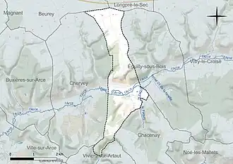 Carte en couleur présentant le réseau hydrographique de la commune