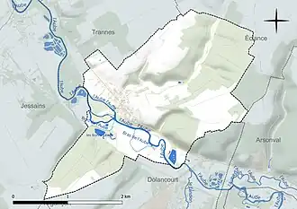 Carte en couleur présentant le réseau hydrographique de la commune