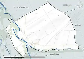 Carte en couleur présentant le réseau hydrographique de la commune