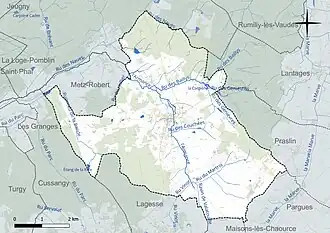 Carte en couleur présentant le réseau hydrographique de la commune