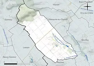 Carte en couleur présentant le réseau hydrographique de la commune