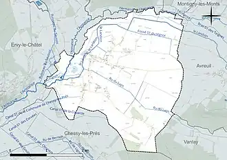 Carte en couleur présentant le réseau hydrographique de la commune