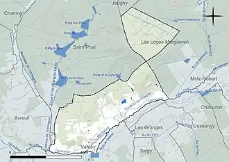 Carte en couleur présentant le réseau hydrographique de la commune