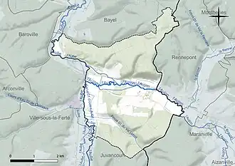 Carte en couleur présentant le réseau hydrographique de la commune