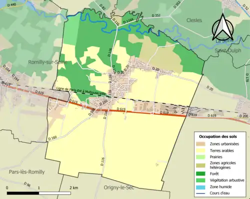Carte en couleurs présentant l'occupation des sols.