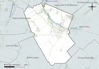 Carte en couleur présentant le réseau hydrographique de la commune