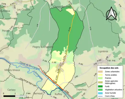 Carte en couleurs présentant l'occupation des sols.