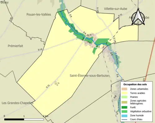 Carte en couleurs présentant l'occupation des sols.