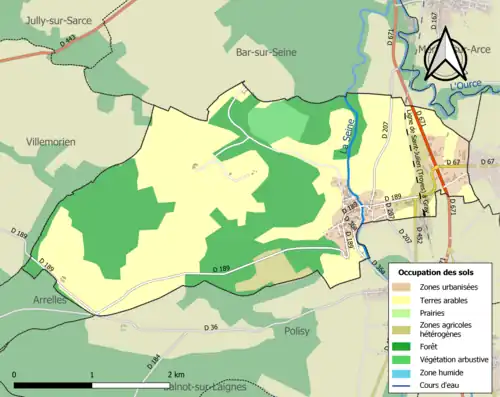 Carte en couleurs présentant l'occupation des sols.