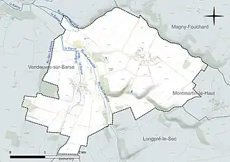 Carte en couleur présentant le réseau hydrographique de la commune