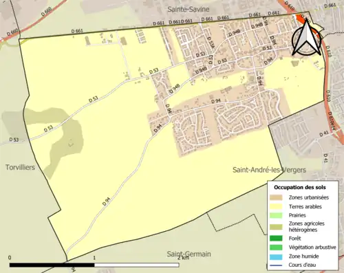 Carte en couleurs présentant l'occupation des sols.